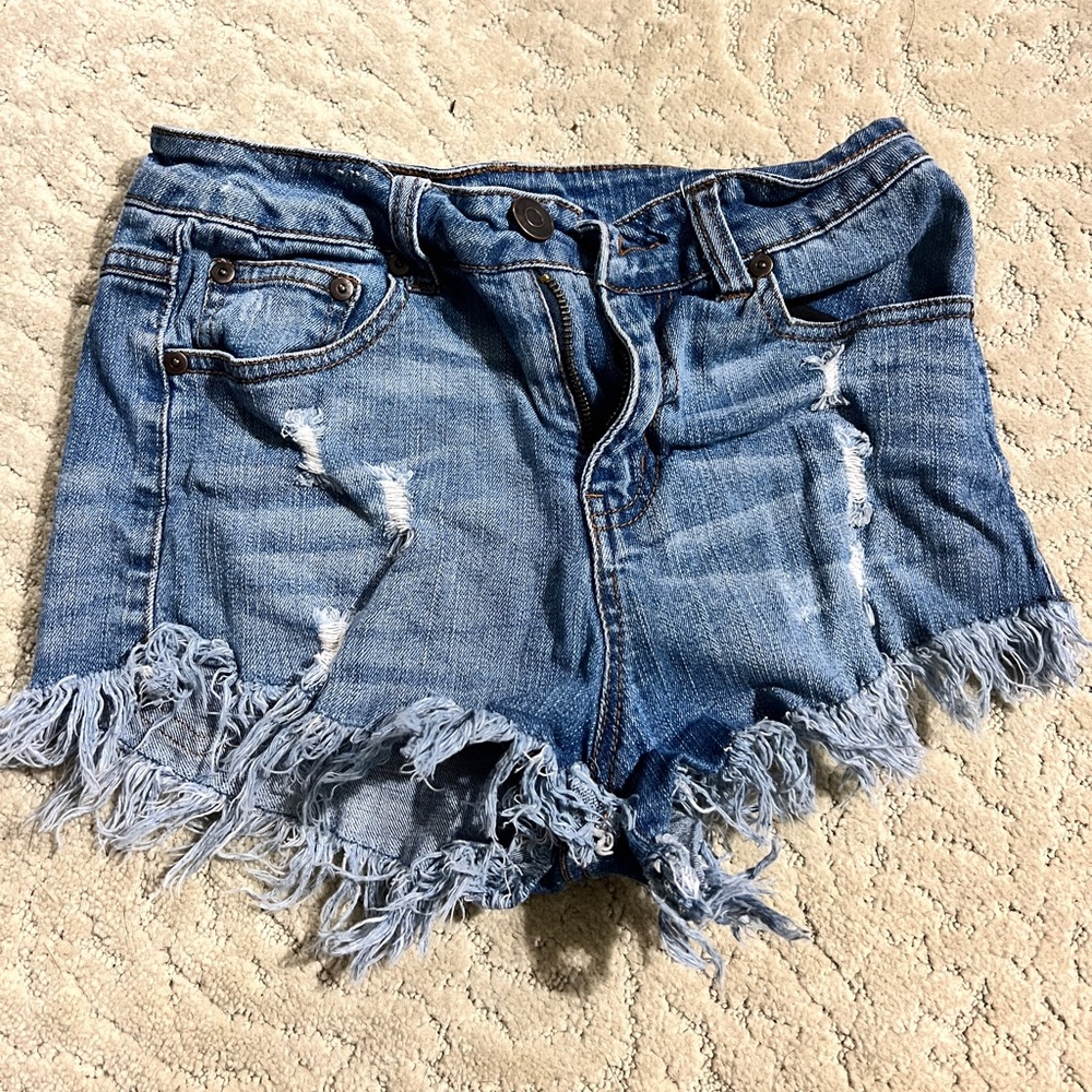 Elan Cheeky Blue Distressed Jean Shorts